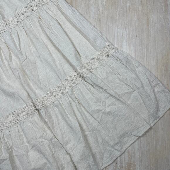 Sim & Sam Beige Linen Blend Crochet Coastal Beach Boho Tiered Midi Dress Small - Picture 9 of 14